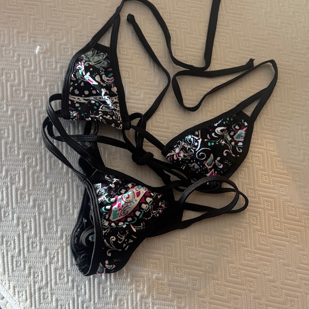 Fede Swimwear Micro Black paisley Set with Colorful Accents